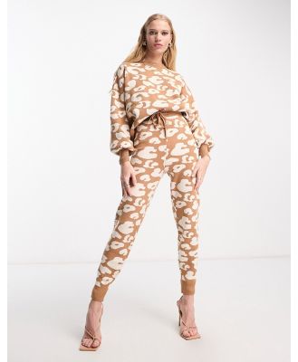 Never Fully Dressed knitted trackies in leopard print (part of a set)-Gold
