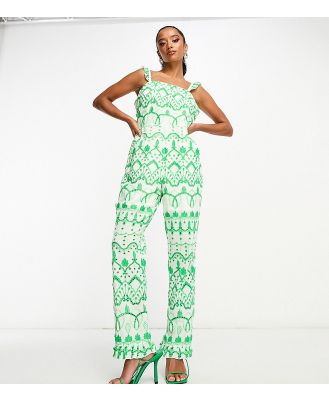 Never Fully Dressed Petite broderie jumpsuit in green