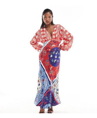 Never Fully Dressed Petite contrast maxi dress in red bandana print-Multi