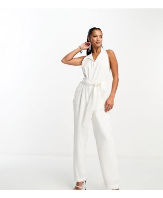 Never Fully Dressed Petite tailored wrap jumpsuit in cream-White