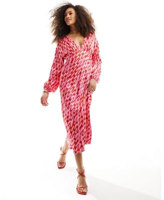 Never Fully Dressed plunge maxi dress in makeup print-Pink