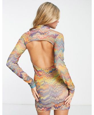 New Girl Order bodycon dress with cut out detail in scale print-Multi