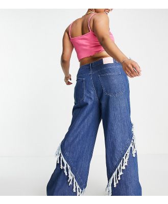 New Girl Order Curve fray detail super wide leg jeans in indigo blue