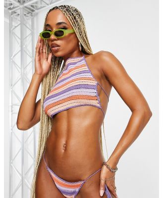 New Girl Order festival halter crop bikini top in multi stripe crochet