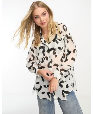 New Look chiffon shirt in mark making print-White