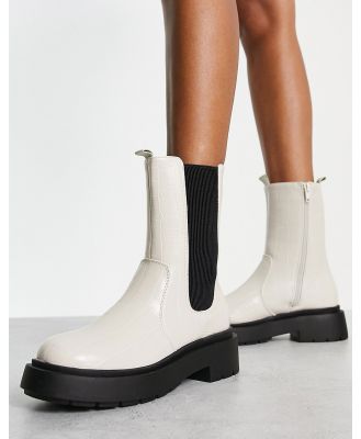 New Look flat high ankle croc chelsea boots in off white