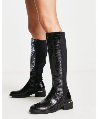 New Look flat riding boot in black croc