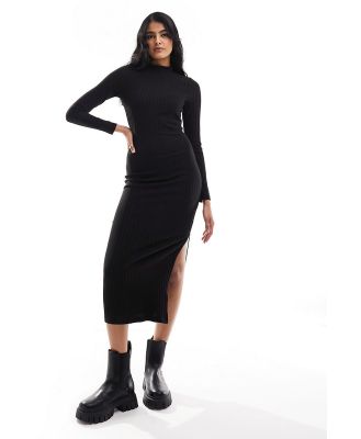 New Look high neck long sleeve midi dress in black