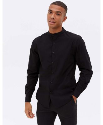 New Look long sleeve grandad poplin shirt in black