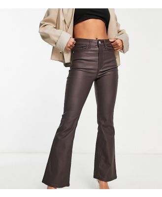 New Look Petite coated flare jeans in brown