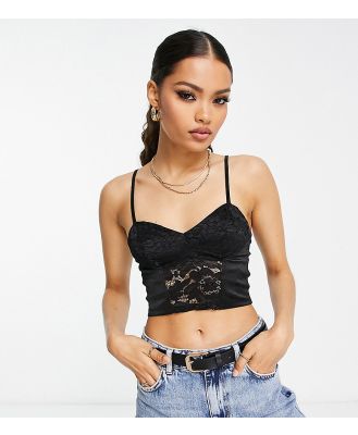 New Look Petite lace and satin mix bralet in black