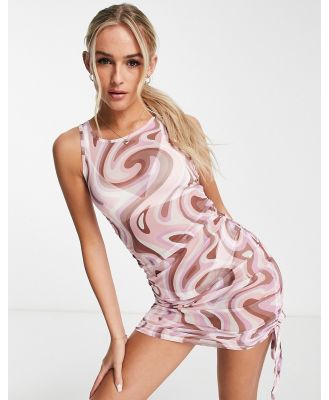 New Look ruched side bodycon beach dress in pink pattern