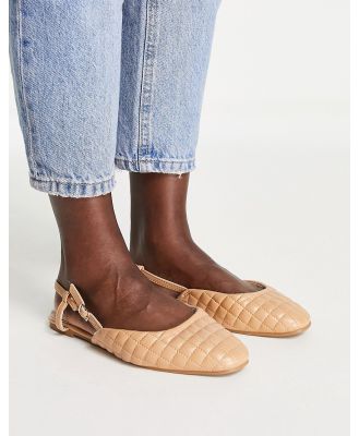 New Look square toe quilted slingback flats in camel-Black
