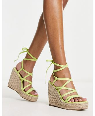 New Look strappy tie leg espadrille wedges in off green