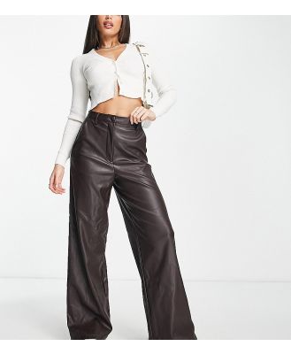 New Look Tall faux leather wide leg pants in brown