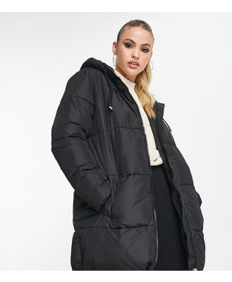 New Look Tall mid length hooded puffer coat in black