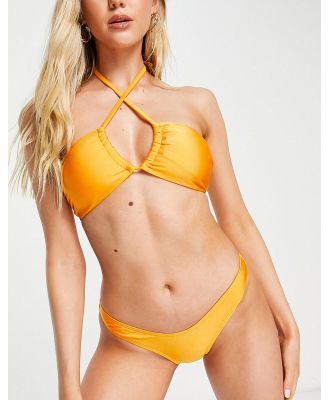 New Look twist strap bikini top in mango-Orange