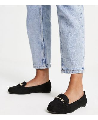 New Look Wide Fit suedette embellished loafers in black