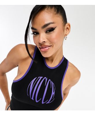 Nicce Able cropped singlet top in black with chest logo print