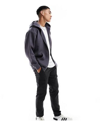 Nicce Mercury oversized zip hoodie in washed black with two way zip