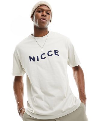 Nicce wave oversized t-shirt in light beige with chest print-Grey