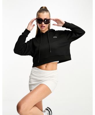 Night Addict cropped hoodie with baddie print in black