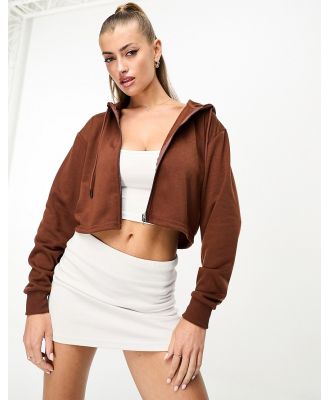 Night Addict cropped zip thru hoodie in chocolate brown (part of a set)