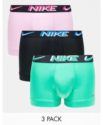 Nike Dri-FIT Essential Microfibre trunks 3 pack in green, pink and black-Multi