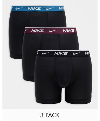 Nike Everyday Cotton Stretch briefs 3 pack in black with black/blue/bordeaux waistband