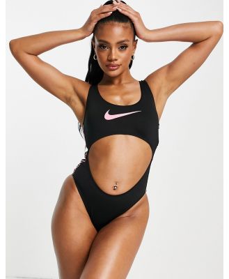 Nike Swimming animal tape cut out swimsuit in black