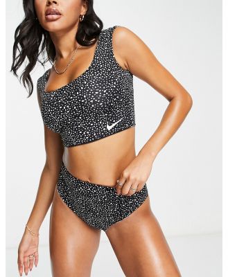 Nike Swimming cropped bikini top with print in black