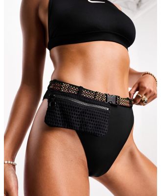 Nike Swimming Explore Wild high waist mesh bikini bottoms with detachable belt bag in black