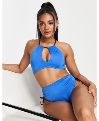 Nike Swimming high neck bikini top in blue