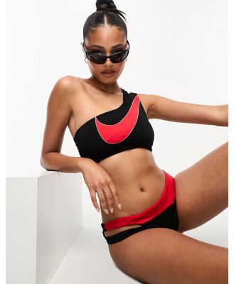 Nike Swimming Icon Sneakerkini asymmetrical bikini top in black and red
