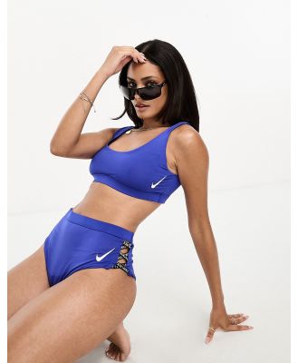 Nike Swimming Icon Sneakerkini scoop neck bikini top in blue
