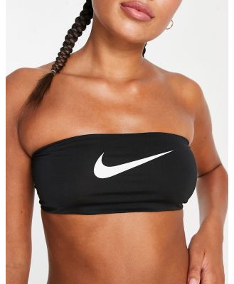 Nike Swimming logo bandeau bikini top with neon branded taping in black