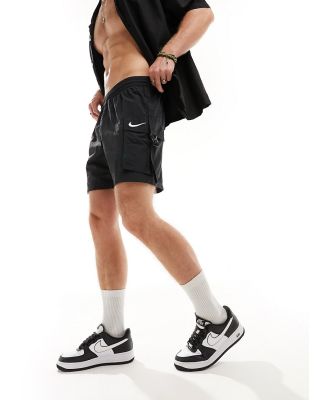Nike Swimming Logo Tape Cargo 7 inch volley swim shorts in black