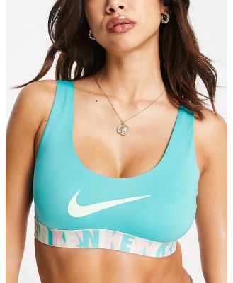 Nike Swimming logo tape scoop neck bikini top in blue