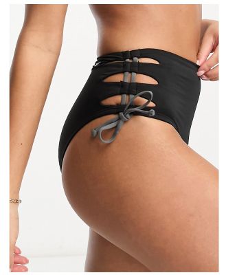 Nike Swimming solid lace up high waist cheeky bikini bottoms in black