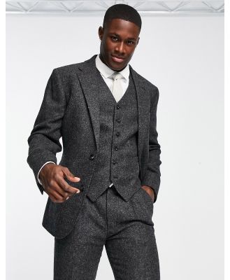 Noak British Tweed slim suit jacket in charcoal grey