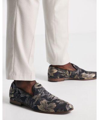 Noak made in Portugal loafers in navy floral jacquard print