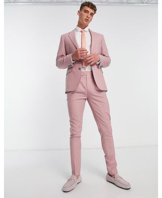 Noak premium wool skinny suit pants in pastel pink