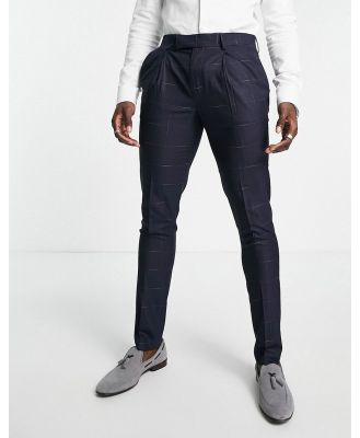 Noak skinny premium fabric suit pants in navy windowpane check with stretch