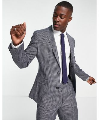 Noak skinny suit jacket in grey puppytooth check virgin wool blend with stretch