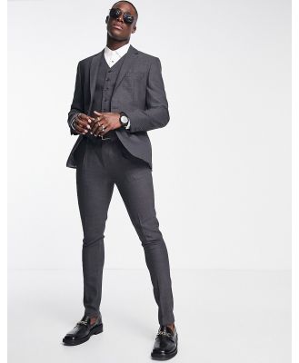 Noak skinny suit pants in grey birdseye textured wool blend with stretch