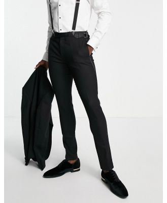 Noak skinny tuxedo suit pants in black virgin wool blend snake jacquard