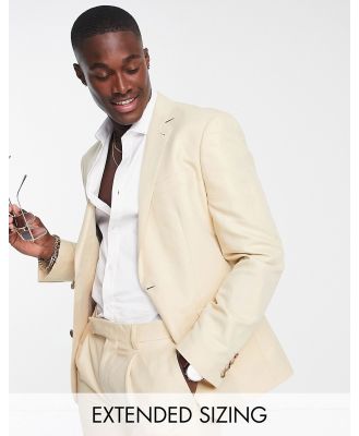 Noak slim suit jacket in stone linen mix with anti-wrinkle finish-Neutral