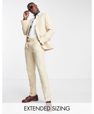 Noak slim suit pants in stone linen mix with anti-wrinkle finish-Neutral