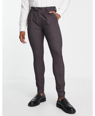 Noak super skinny premium fabric suit pants in burgundy micro-texture-Red