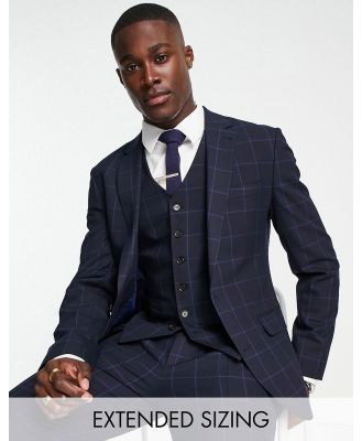 Noak super skinny suit jacket in navy windowpane check with stretch